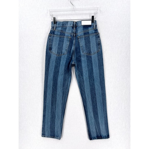 RE/DONE Jeans Womens 26 Blue Stovepipe Stripes Wash High Rise Slim Straight - Picture 3 of 14